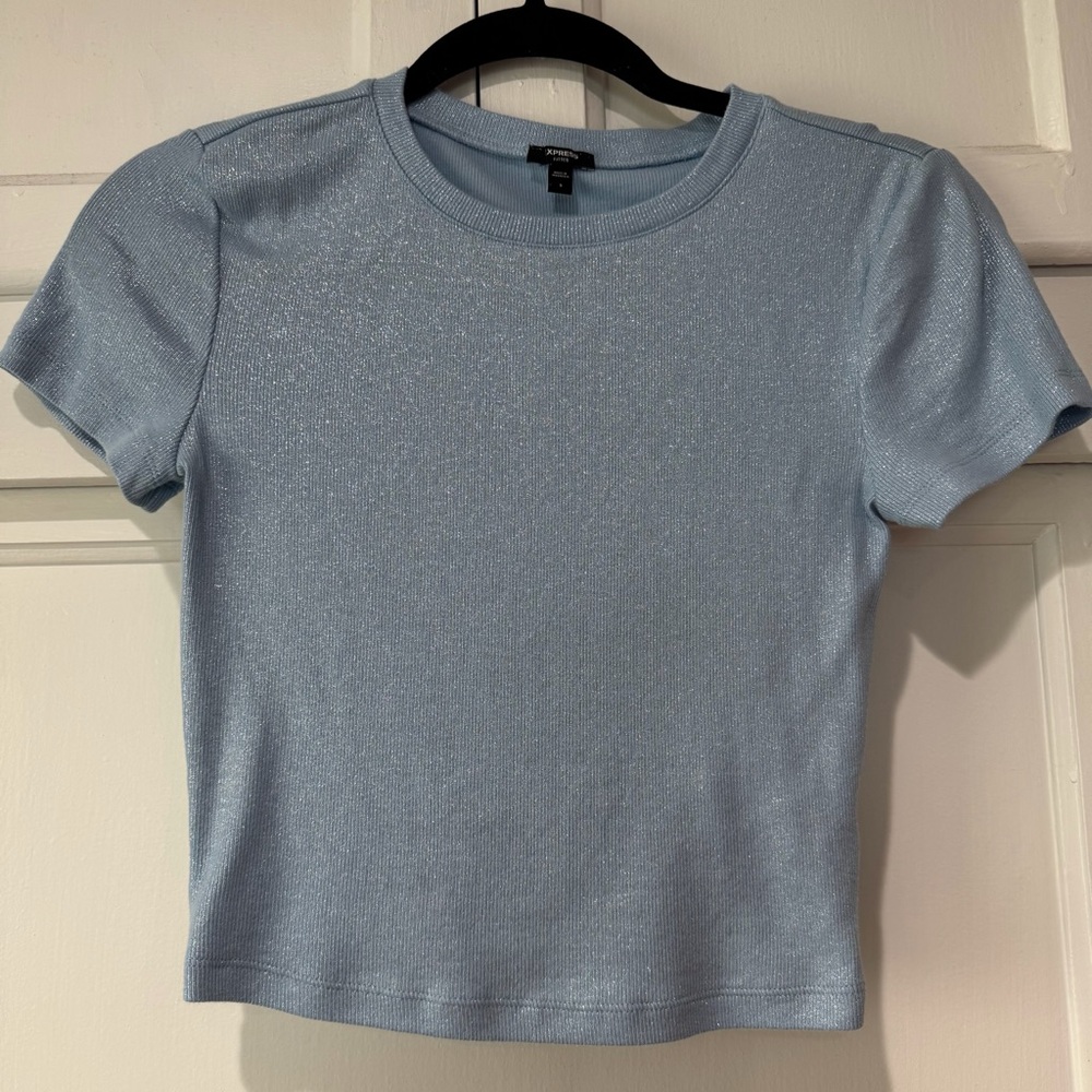 NWOT Express Ribbed Fitted Sparkle Cropped Baby Tee